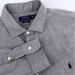 Polo Ralph Lauren Shirt Mens 2XL Gray Slim Fit Button Up Shirt Long Sleeve
